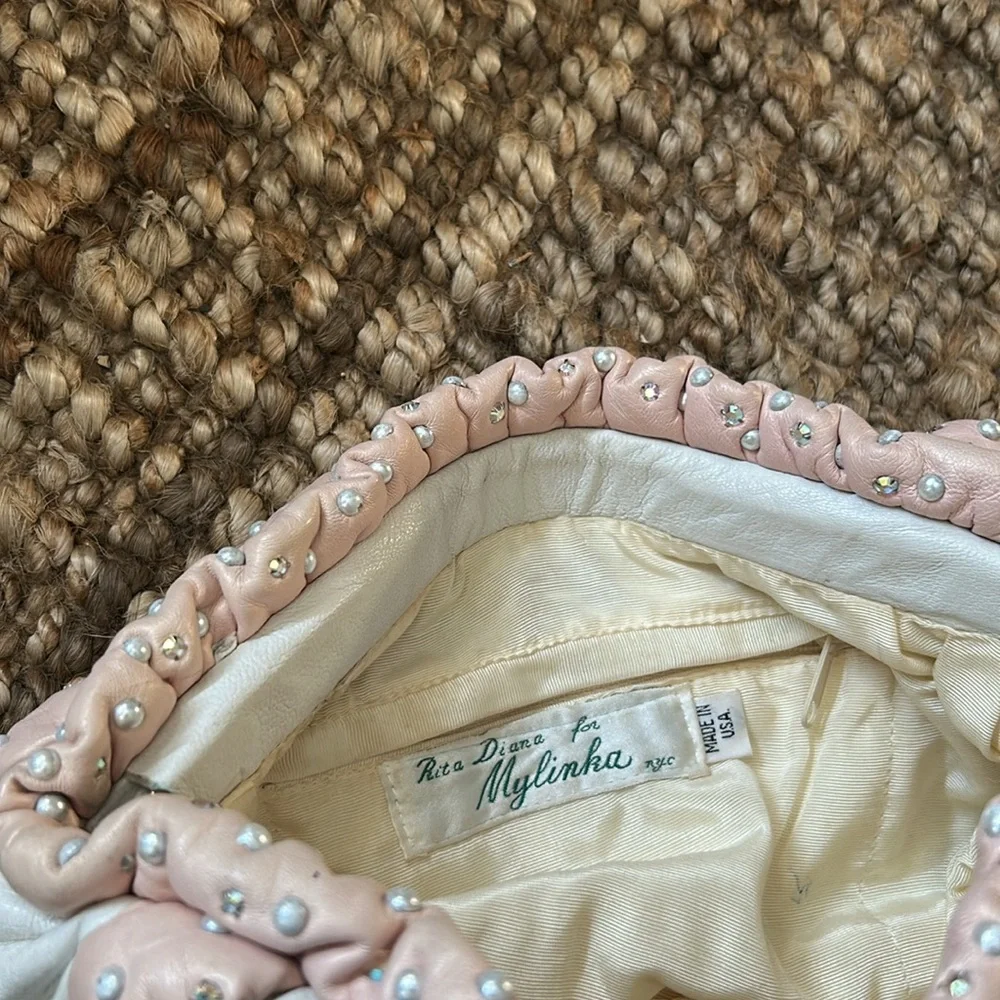 Rita Diana Mylinka Vintage Pink Creme Studded Puffer Clutch